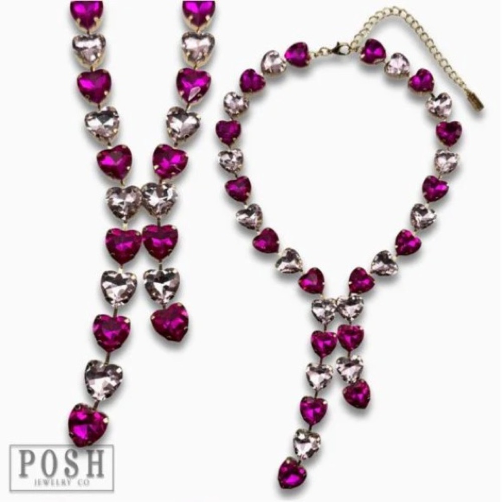 BRAND NEW WITH TAGS Pink & Fuchsia Rhinestone Heart Lariat Necklace